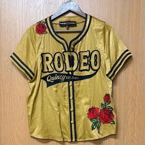 Rodeo Quincy Gold Button-Front Baseball Jersey Top